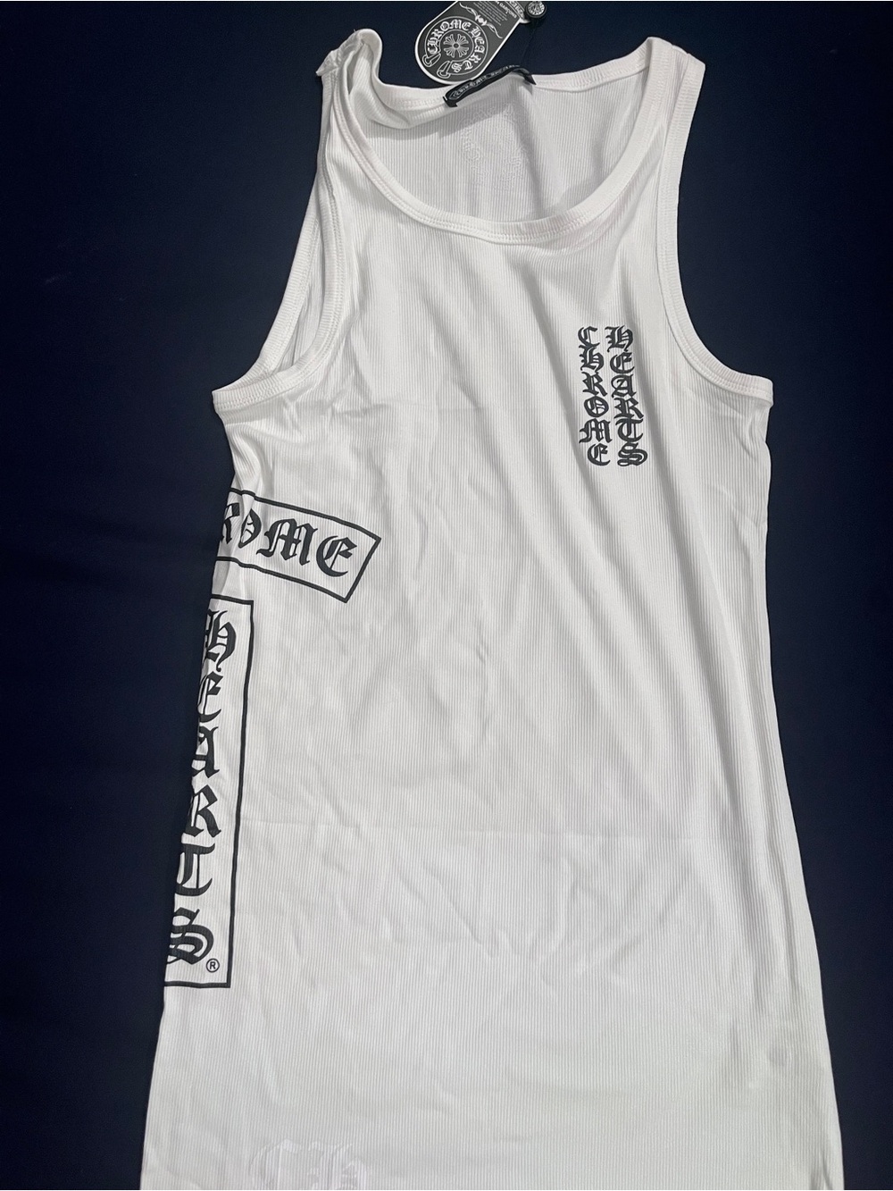 Chrome Hearts White Tank Top with Black Gothic Logos